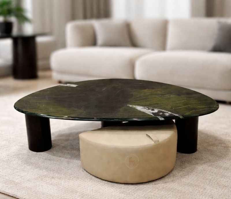 352 Centre Table With Puffy Marble Top And Wood Base (HYD)