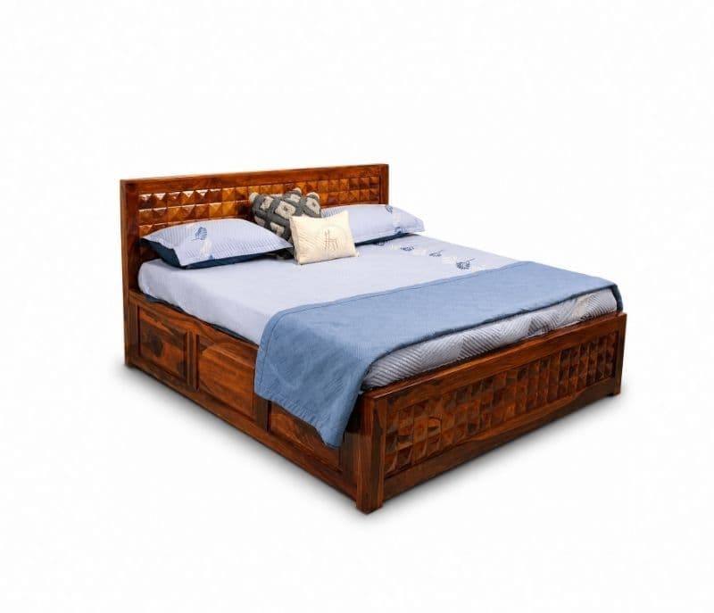 Image 3 for Diamond Cot Hydraulic Storage Sheesham Wood King Size Premium Solid Sheesham Wood Honey Finish (SCV _PKU)