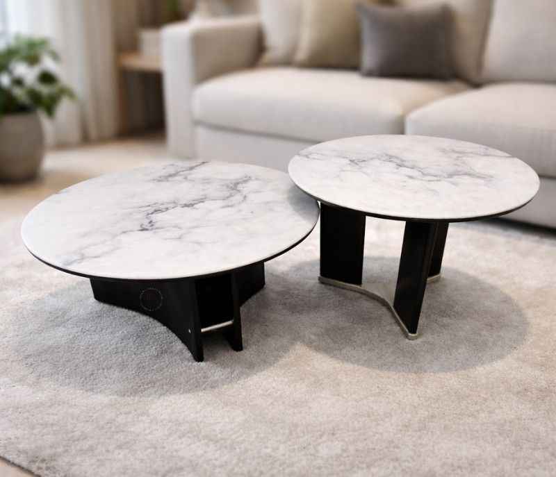 Center Table+ Corner Table B779 Marble Top Wood Base (HYD)