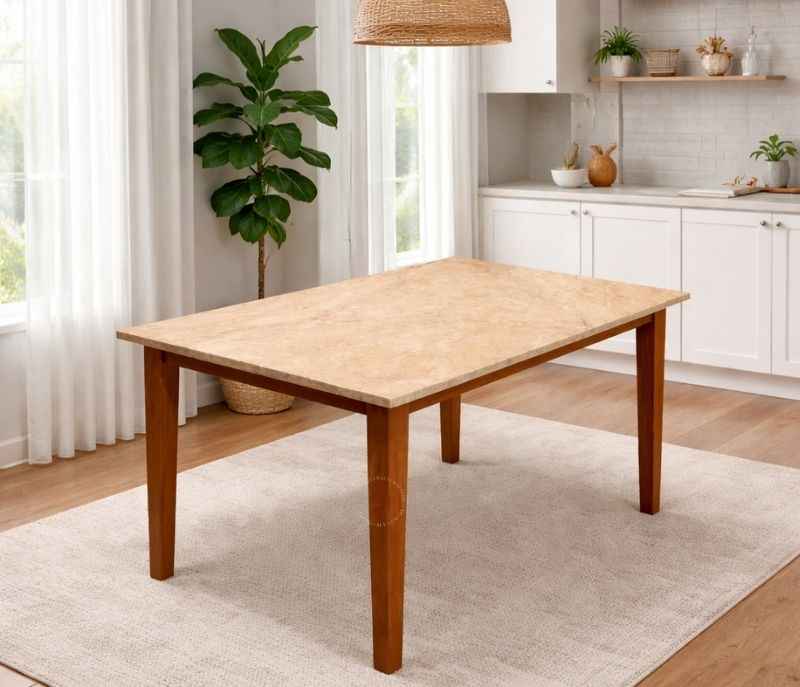 New Model 4 Seater Marble Dining Set with Rubber Wood and Leather (BSK)(BTM)(SK)(WF)(BWD)