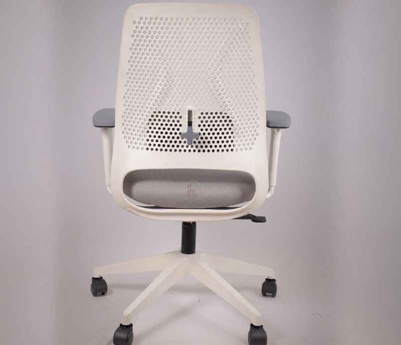 Image 4 for Rio Grey Office Chair with Adjustable Lumbar Support Modern Swivel Chair Padded White Frame Fabric Grey