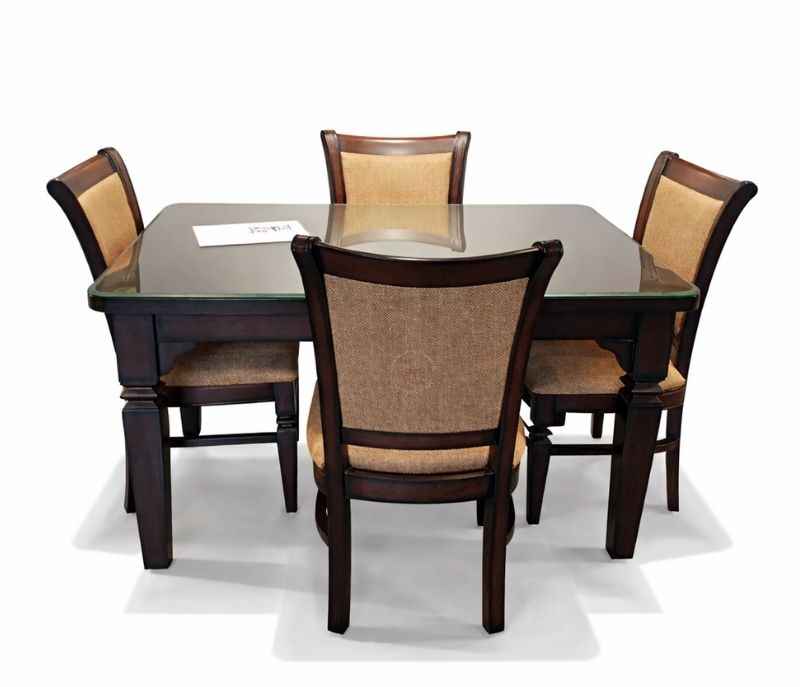Image 2 for Classic 44 Dining Set 1+4 Assam Teak Wood Ply Veneer Top With Glass (KORA)(WF)