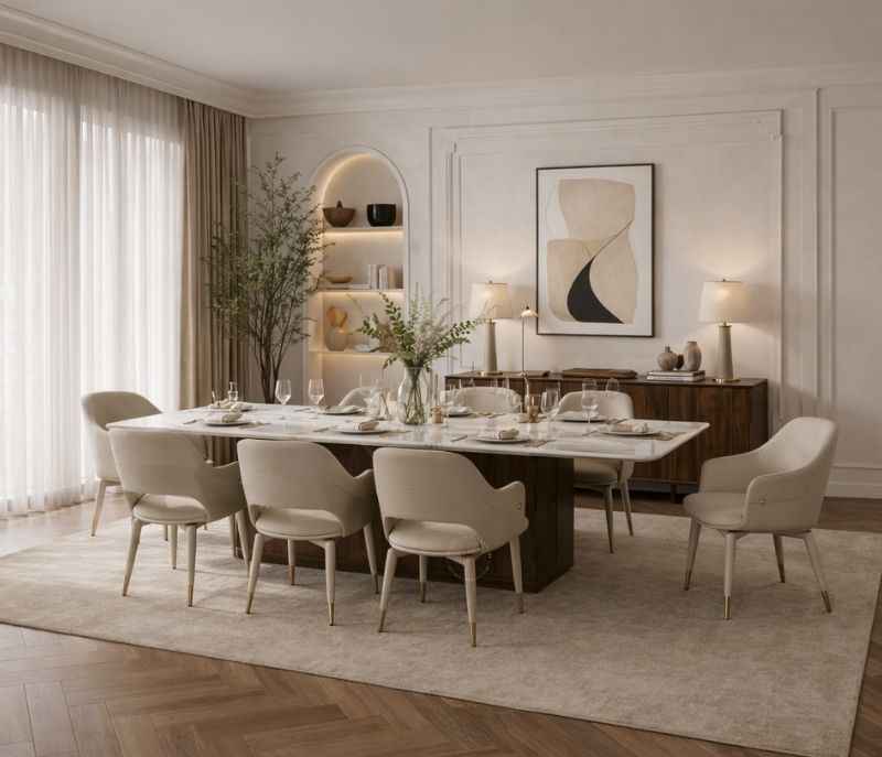 DINING TABLE 1088+DBH+DINING CHAIR X-16 Onyex Marble Top With Ash Wood Base And Metal Strip (HYD)