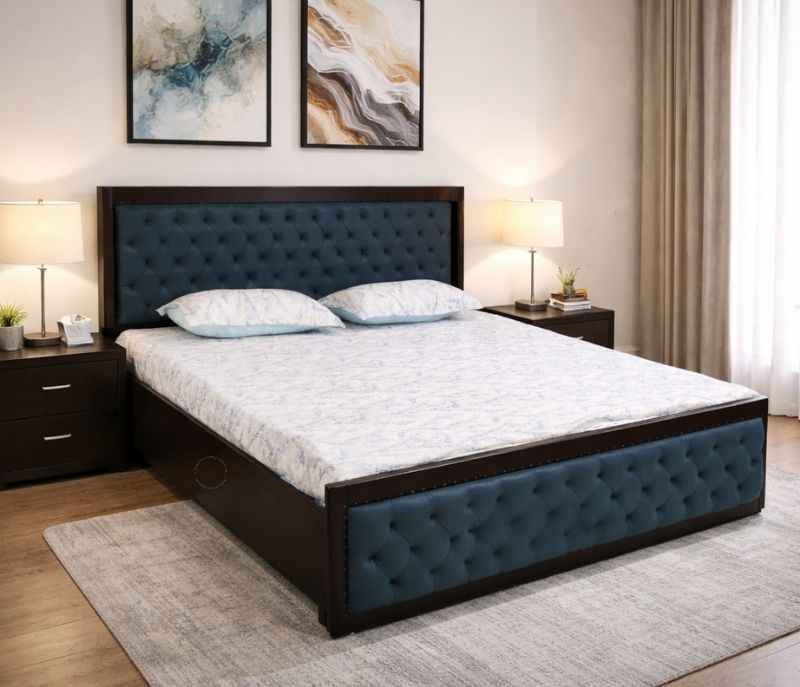 Button Cushion Cot King Size With Storage One Side Drawer One Side Top Lifting (BTM)