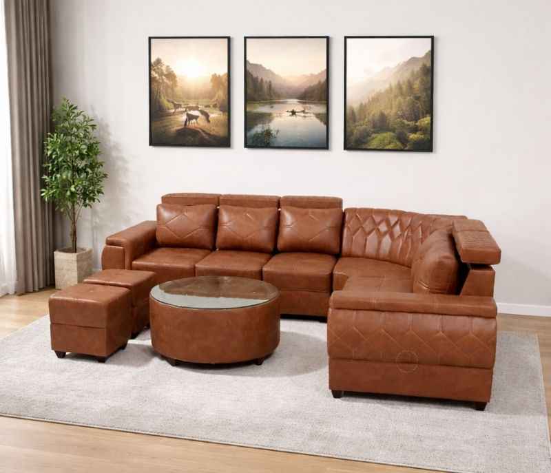 Bugathi Sofa 2+2+1+C+C/T+2 Puffy With Glass (WH OTD)