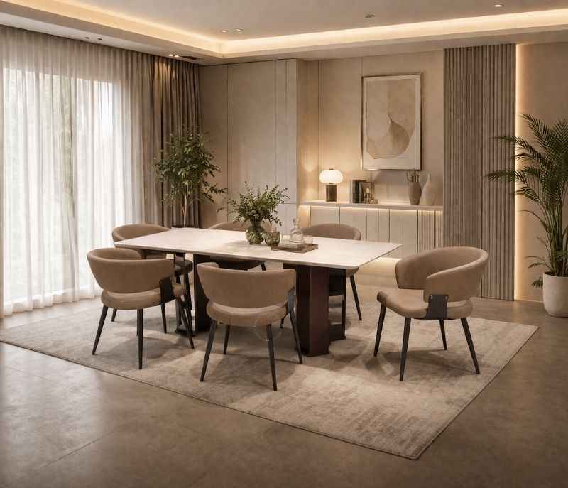 DINING TABLE 657+ DINING CHAIR Y173 Marble Top With Metal Base Support !+6 Seater (HYD)