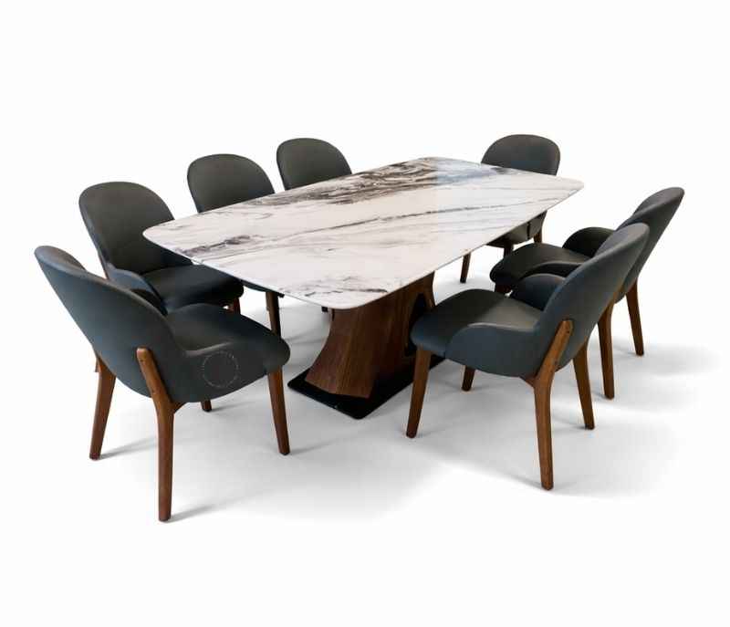 Image 2 for DT 182-136 6 Seater Marble Dining Set with Leatherette Upholstery (BWD)