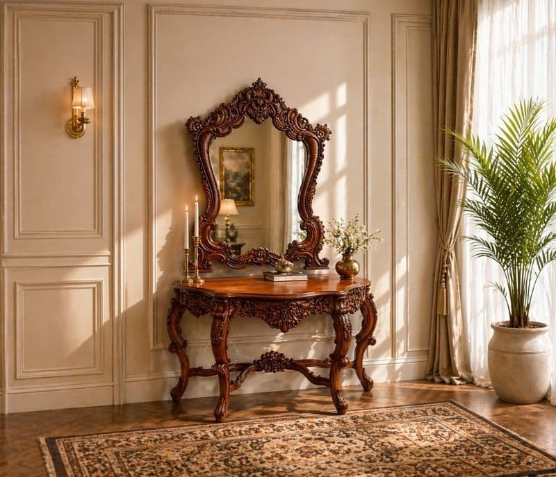 Golai Dresser With Mirror Hand Carved Detailing High-Quality Clear Glass (HYD OTD)