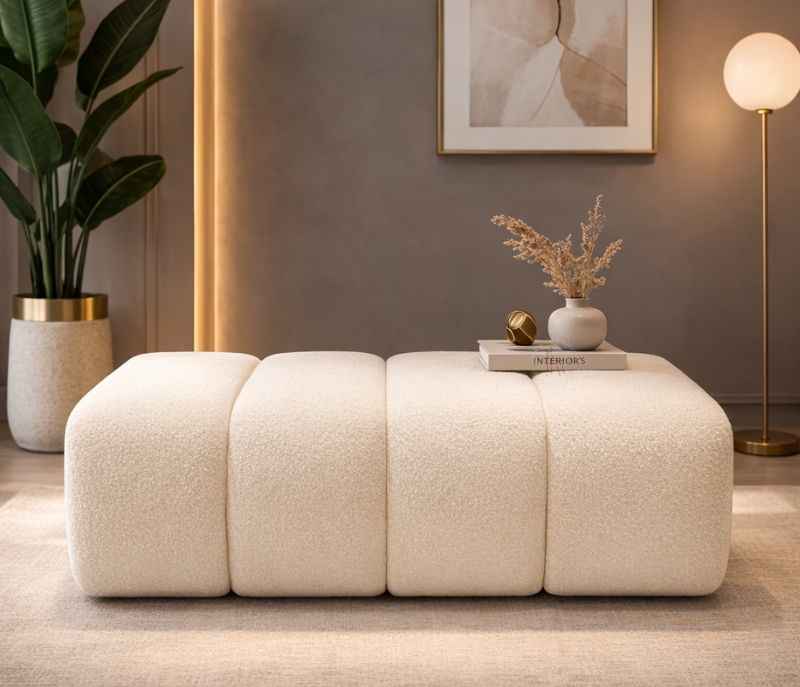 Compa Sofa 3+ Lounger Plus Puffy Fabric Upholstery Solid Miranda Wood (HYD)