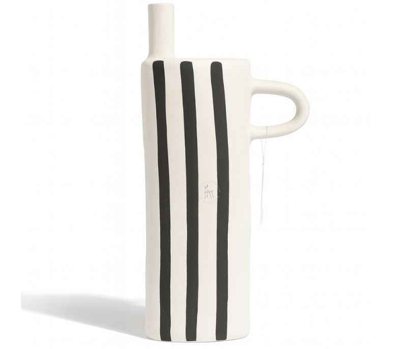 Image 3 for HCV-158 Black & White Ceramic Vase With Stripe & Handle Detail