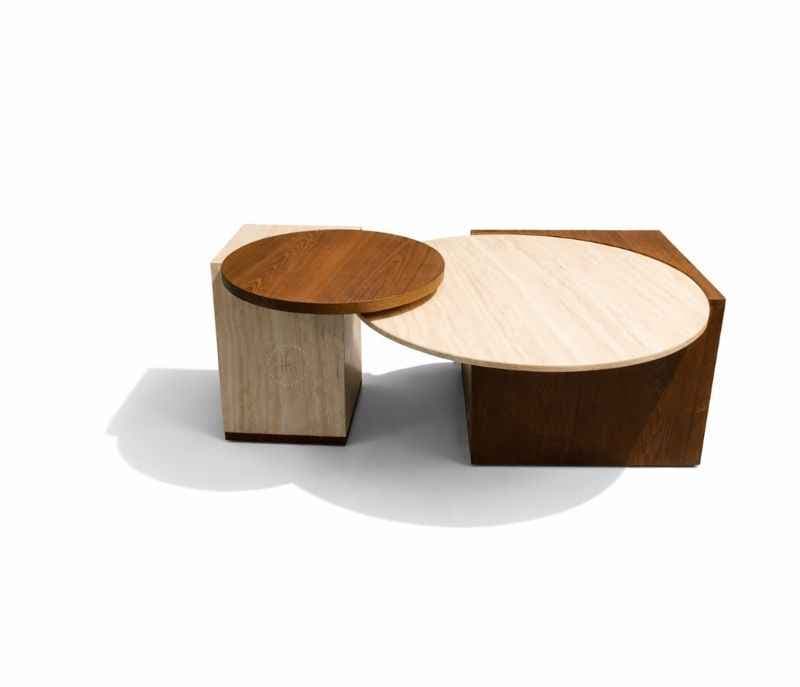 Image 2 for E290 Centre Table Plus Corner Table Marble Top With Wooden Base And Wood Top (HYD)