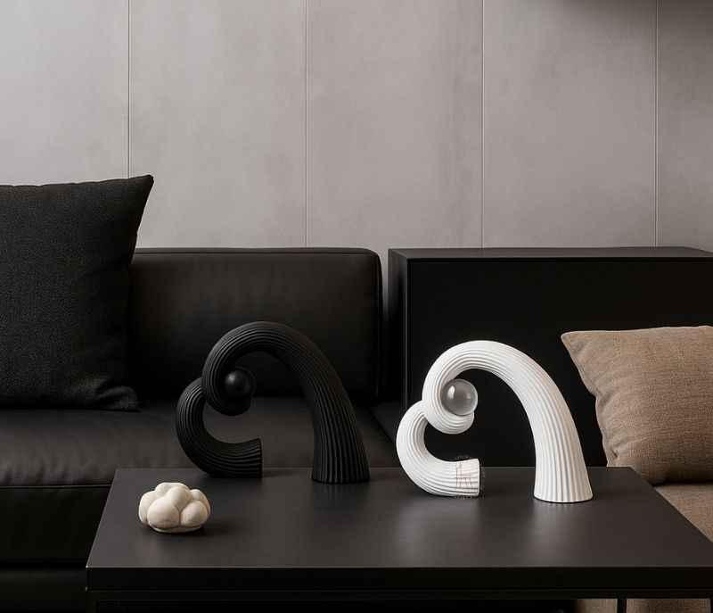 G-RA-26 A/B Ceramic With Crystal Ball Décor in White | Minimalist Black | Compact Home Décor Sculpture with Elegant Finish