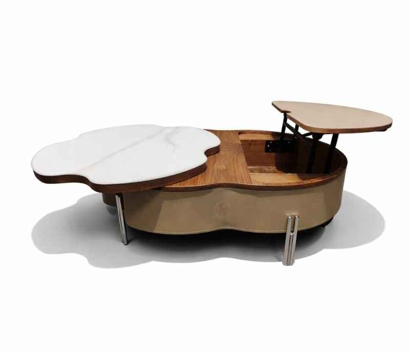 Image 3 for Center Table 3 Marble Top With Storage Combined Wood And Metal Legs Support (HYD)