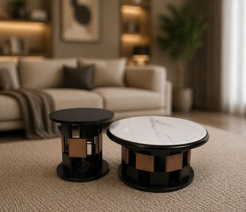 Centre Table Marble Top With Ash Wood Base (HYD)