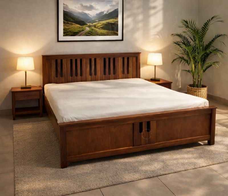 Piano King Size Without Storage (Rubberwood, Brown) (SKN)(BWD)(EC)(BSK)(BTM)(HYD)