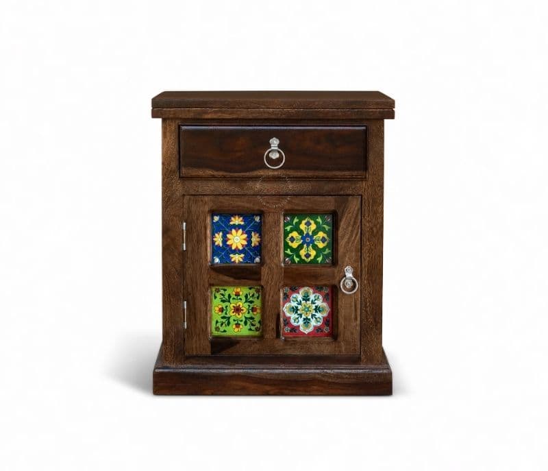 Image 2 for Tile Bed Side Table  Solid Sheesham Wood Honey Finish (SCV _PKU)