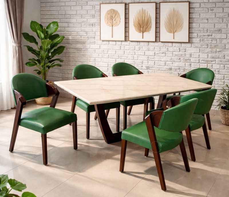 DT31 DC31 Dining Table Set with Brasia Marble Top and Leather Chair Base Ash wood (KORA OTD )