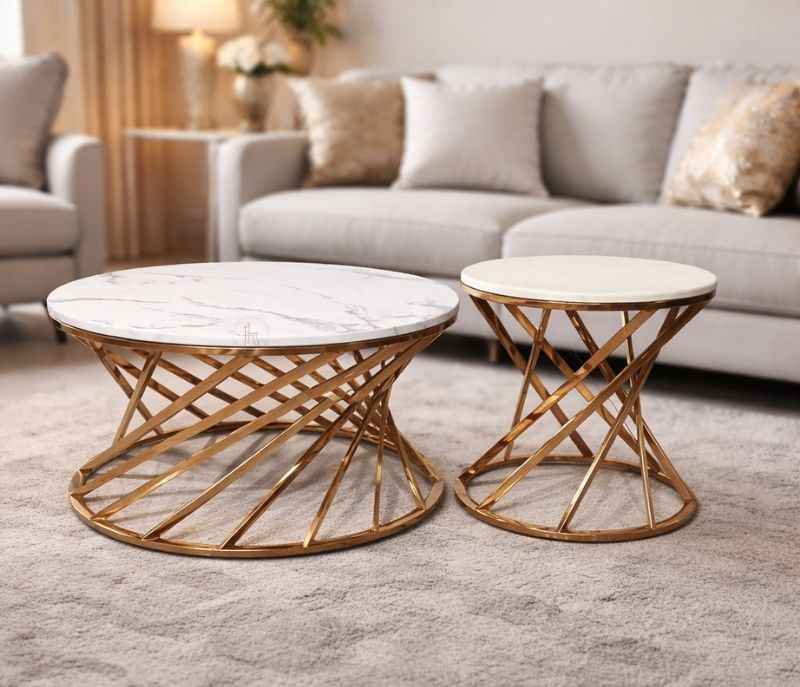 302 Rose Gold Center Table PVD Metal With Marble Top (BSK)