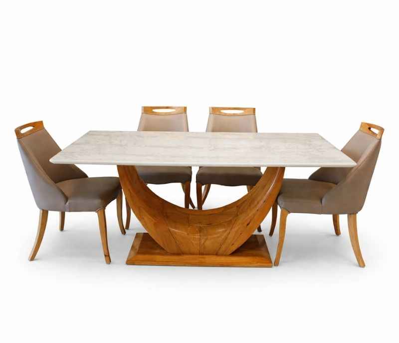 Image 4 for Sammy 6 Seater White Onyx Marble Dining Set with Premium Leatherette Upholstery  (BWD)(BS - BSK)(CP)(SKN)(BS-EC)(BS-BTM)(BS-KORA)