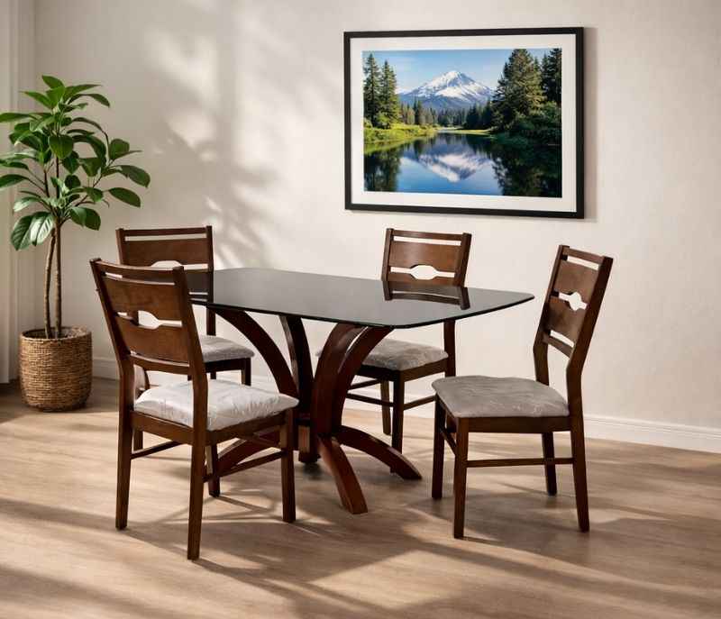 Megan 4 Seater Glass Dining Set with Premium Fabric Upholstery (EC OTD)