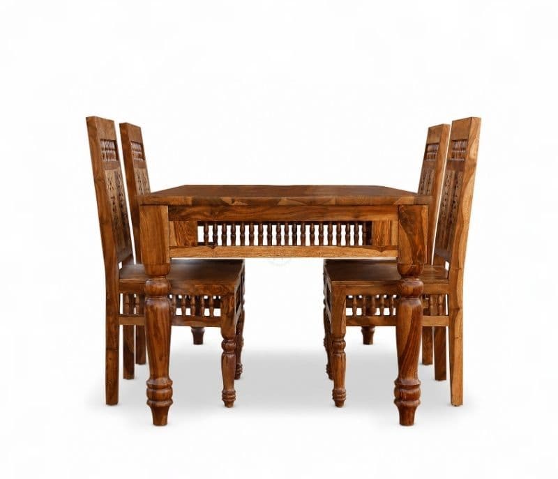 Image 8 for Vintage Solid Sheesham Wood Ghilli Design Dining Table Set 1+4 Seater (SCV-PKU)