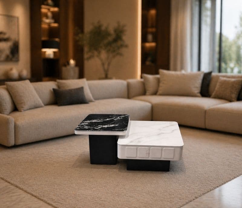 Centre Table B 801 Marble Top Wood Base With Drawer Storage (HYD)