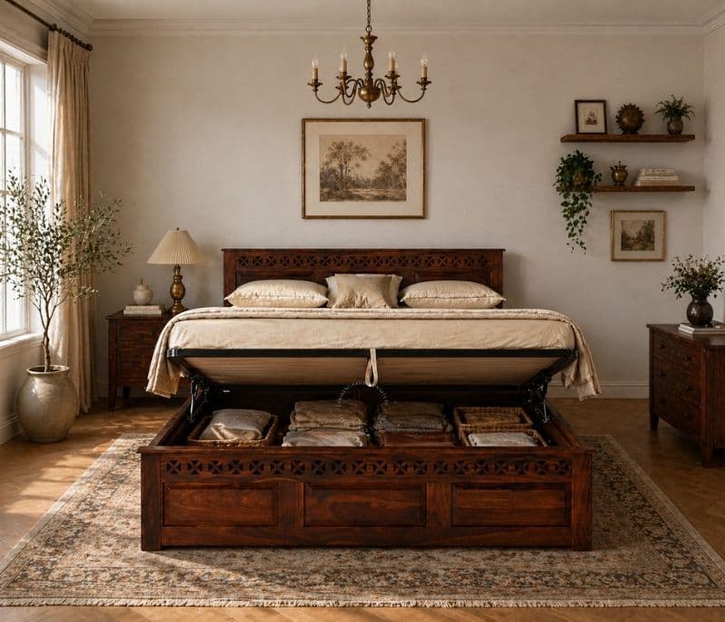Image 4 for Rudolf Sheesham Wood Hydraulic Storage  Premium Solid Sheesham Wood Honey Finish (SCV _PKU)