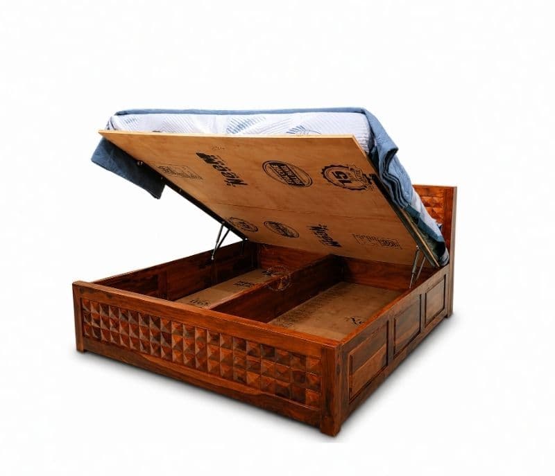 Image 6 for Diamond Cot Hydraulic Storage Sheesham Wood King Size Premium Solid Sheesham Wood Honey Finish (SCV _PKU)