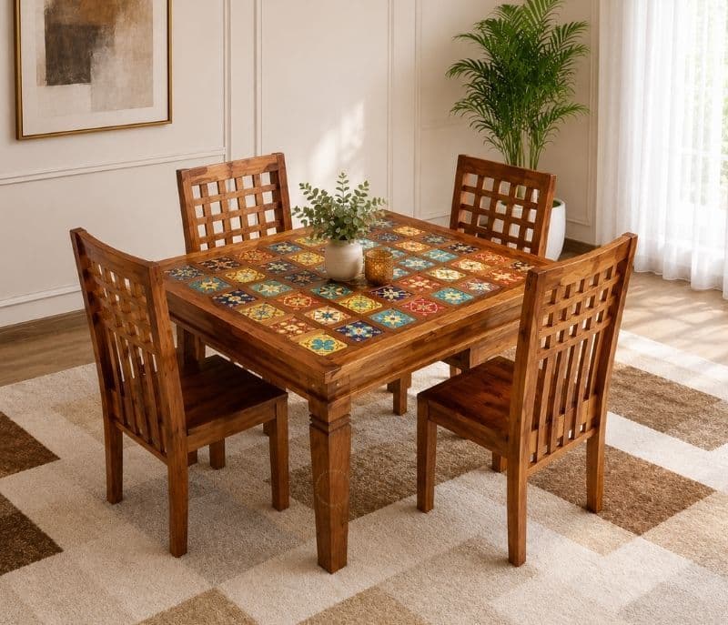 Tile Solid Sheesham Wood Dining Set (SCV_PKU)