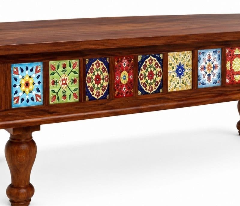 Image 3 for Tile Center Table Solid Sheesham Wood (Honey Finish) (SCV_PKU)