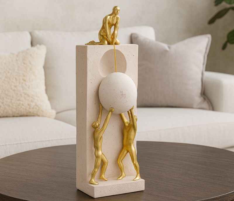 RRA-07 White Elegant Resin Boys Pulling On Ball Showpiece for Home Decor Gift Items Living Room