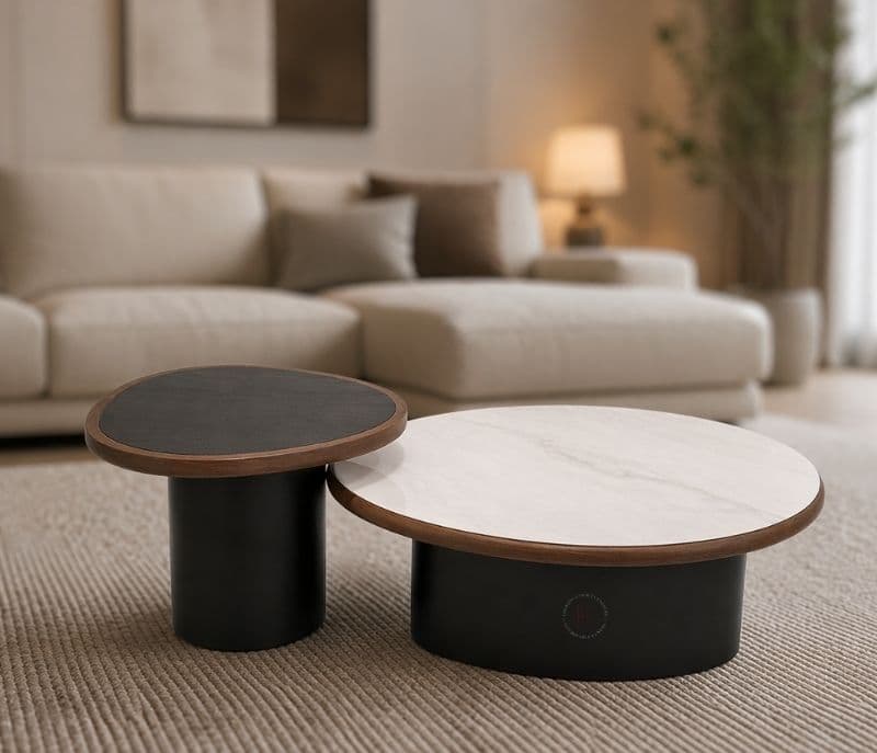 Centre Table 265 1+1 Marble Top With Corner Table Wood Top And Wooden Base (HYD)