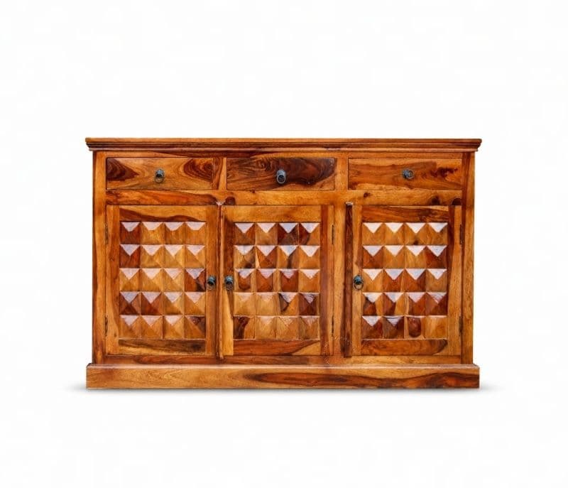 Image 4 for 3 Door Diamond Side Board Solid Sheesham Wood (SCV_PKU)