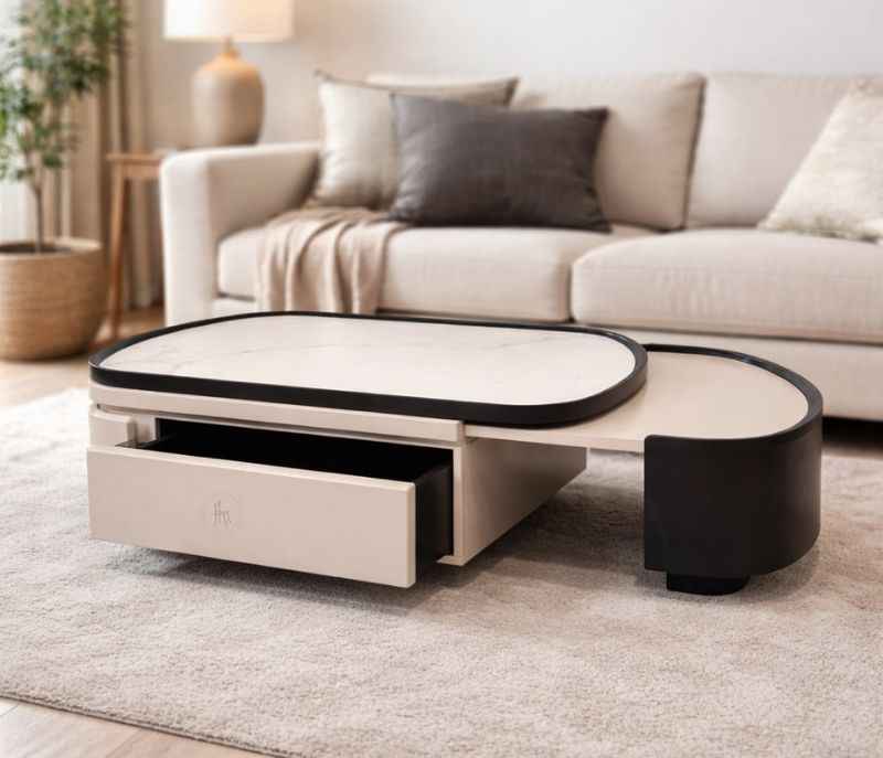 5852 Centre Table Ceramic Top With Storage Drawers (HYD)