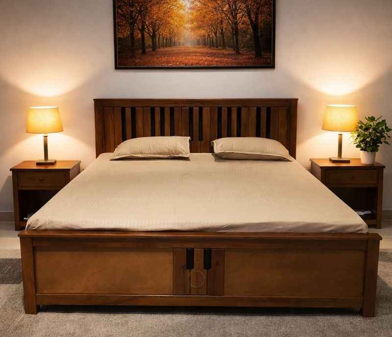 Piano Cot Queen Size Without Storage (Rubberwood, Brown) (BTM)(SKN)