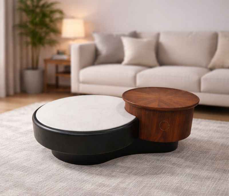 2379 Center Table Marble Top and down wood base