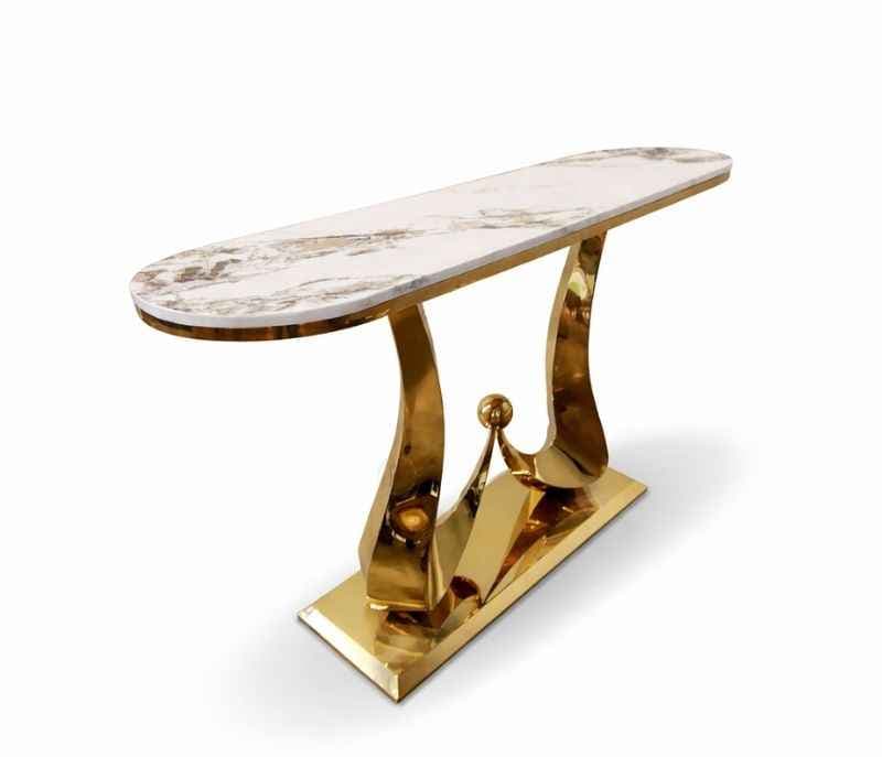 Image 2 for X-71 Console  Marble Top With PVD Gold Metal Base (HYD)(CP)