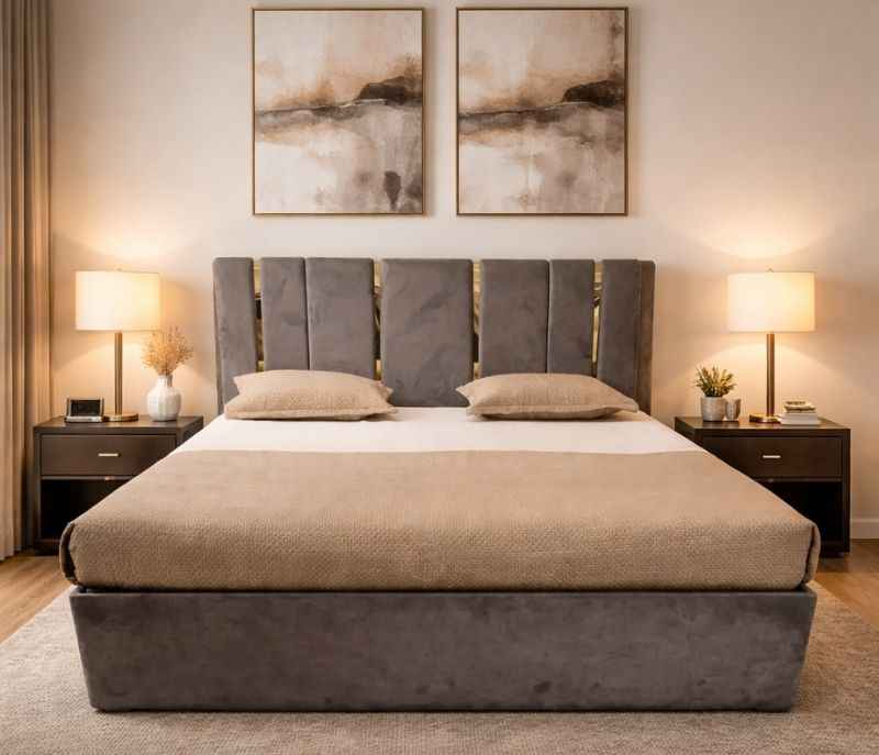 Lux King Size Cot With Storage (MDF, Grey) (EC OTD)