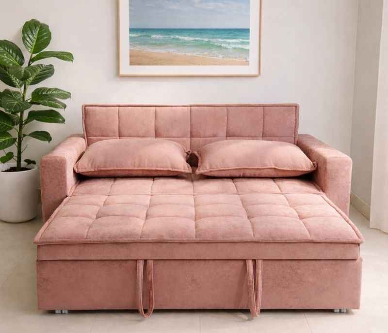 Anke Sofa Cum Bed 3 Seater (Suede, Rust) (KORA)