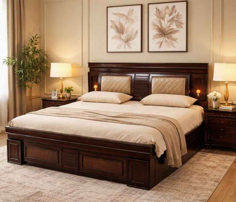 Light Cot King Size With Storage 72x78 Box One Side Top Lifting And One Side Drawer (BTM OTD)