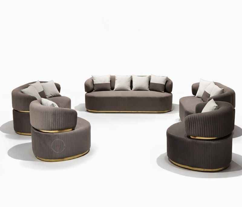 Image 3 for Westin Sofa 3+2+2+1+1 Seater Miranda Wood Frames And Down PVD Gold Belt Fabric Upholstery