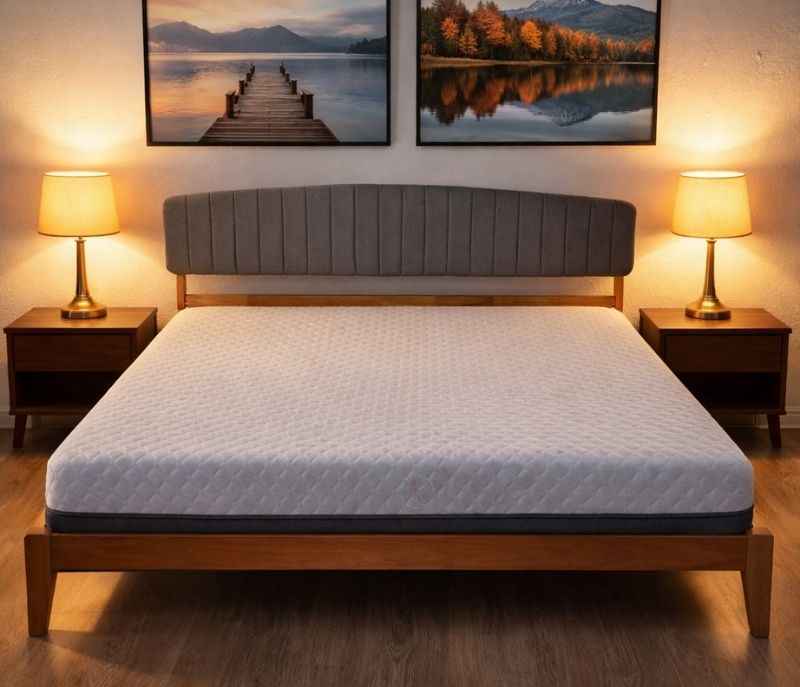 602000117- ESTRE Mexican Prickly Rubber Wood King Size Bed Fabric Upholstered Headboard ELVIS (WH OTD)