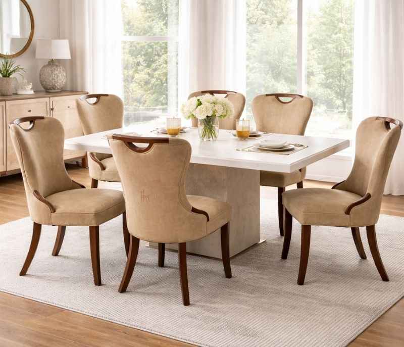 3980 Dinning Table + 603 Chair  Artificial Marble Top With Solid Rubber Wood  (BTM)