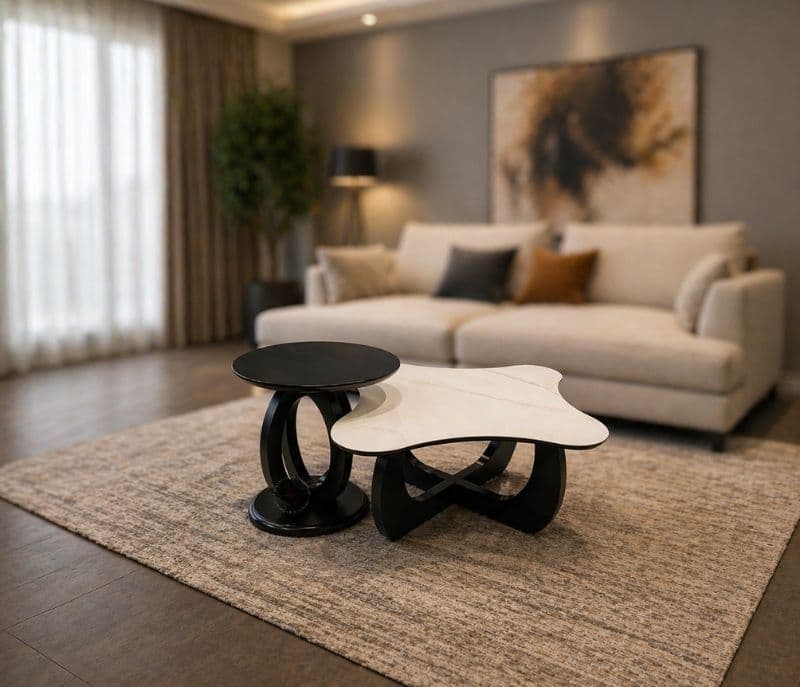 CJ 076  1+1 Centre Table Marble Top Plus Wood Corner Table (HYD)