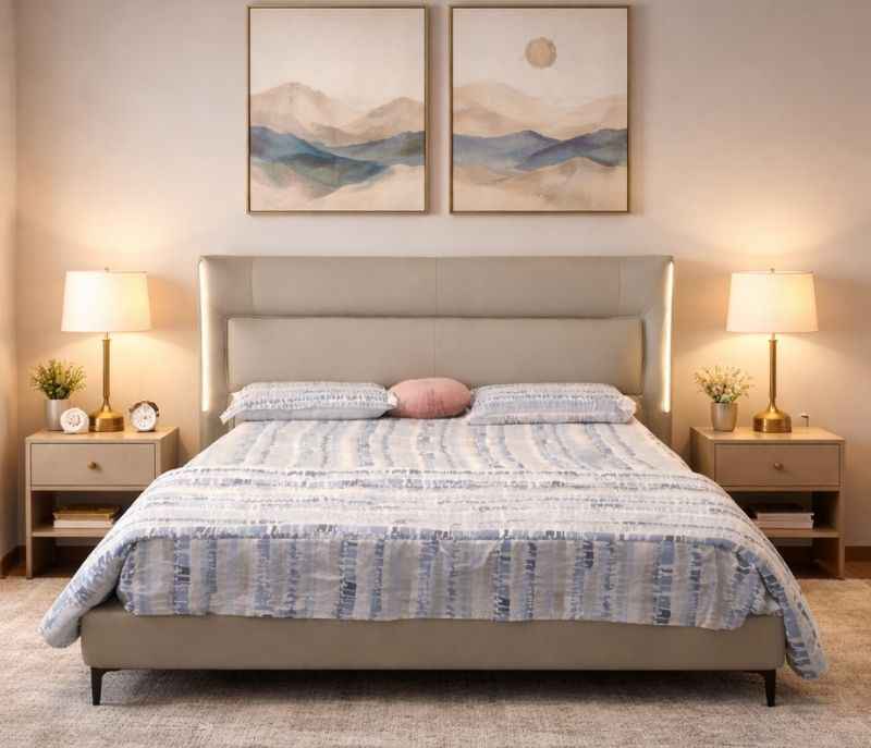 Q117(3316) King Size Bed Without Storage Leather Upholstery With Pine Wood Frames (HYD)