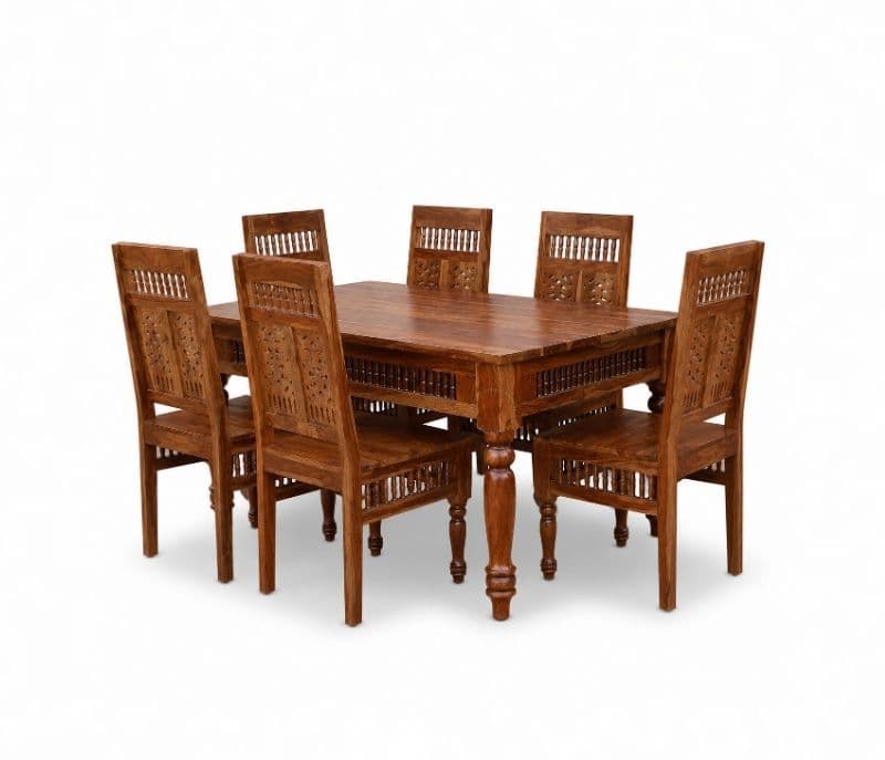 Image 9 for Vintage Solid Sheesham Wood Ghilli Design Dining Table Set 1+4 Seater (SCV-PKU)