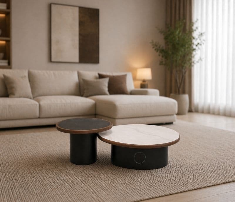 Centre Table 265 1+1 Marble Top With Corner Table Wood Top And Wooden Base (HYD)