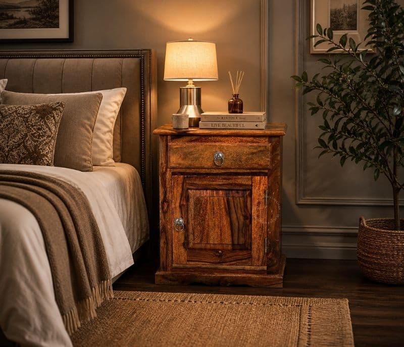 Image 2 for Pac Bed Side Table Solid Sheesham Wood Honey Finish (SCV _PKU)