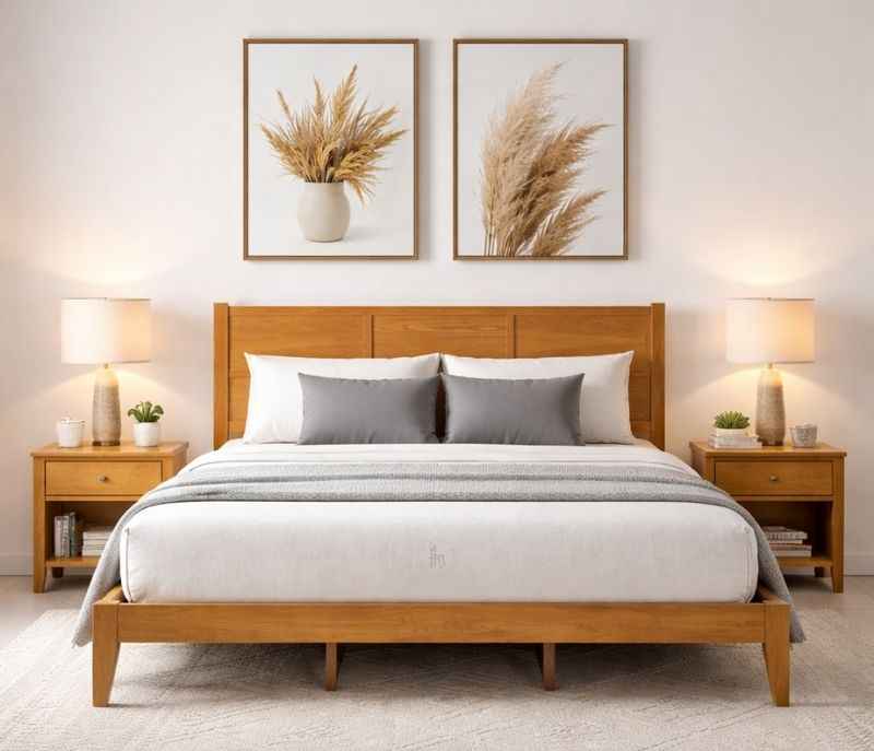 602000119- ESTRE Hypericum Rubber Wood King Size Bed in Walnut Color INLEY (BTM)