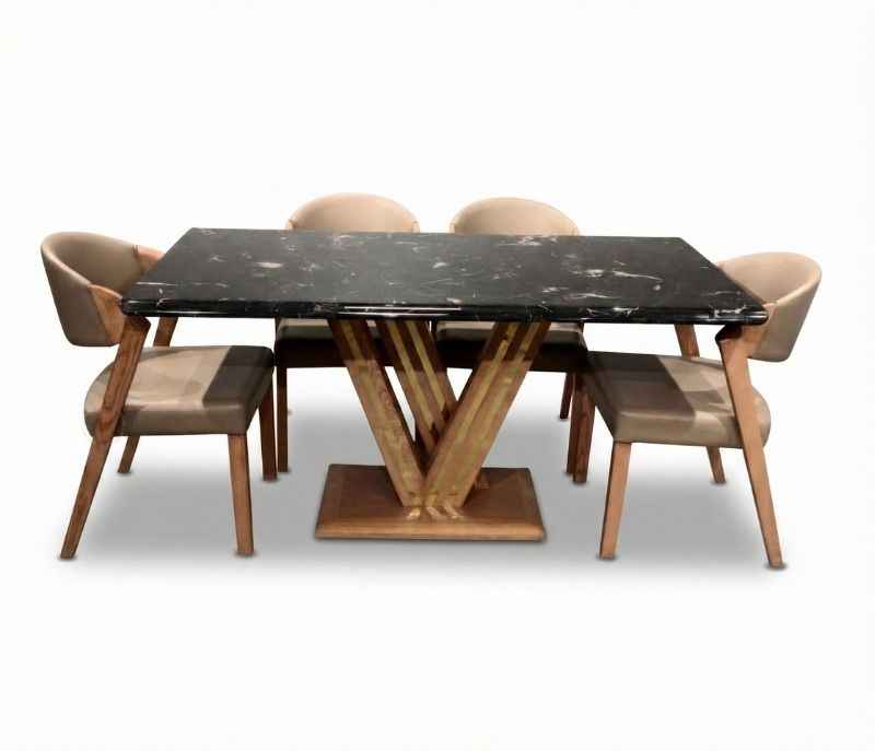 Image 4 for DT V/DC31/ PATA 1+6 Seater Chair Marble Top-Art Leather With Ash Wood PVDRMR (BS-CP)